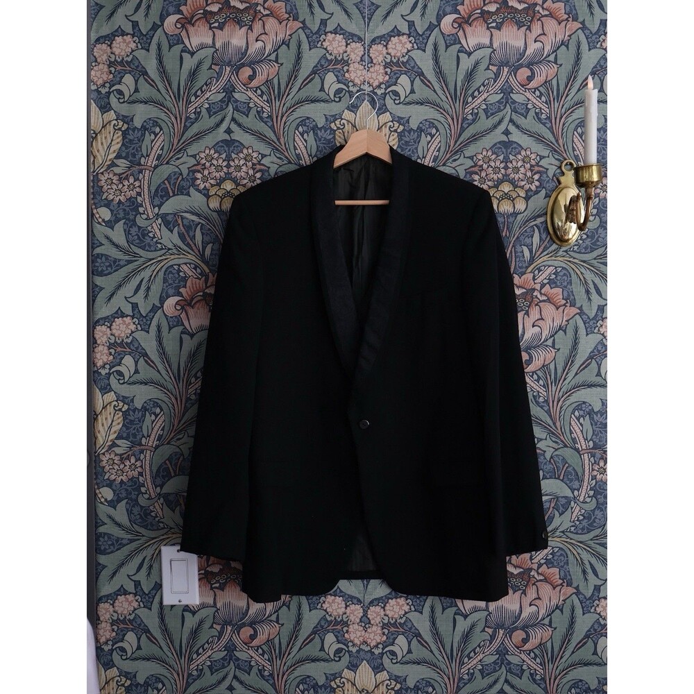 Vintage 60s Men's Black Brocade Tuxedo Dinner Jacket Sz 40 Evening Union USA
